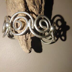Vintage Circle Cuff Bangle Sterling Wide Swirl Bracelet Grams Stamped Mexican